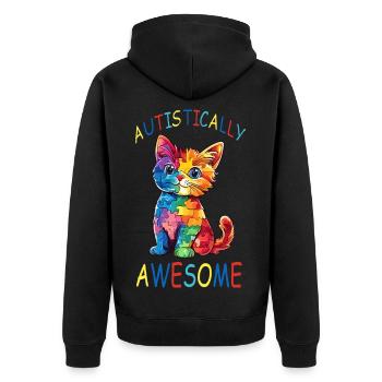Autistically Awesome Autism Cat - Unisex Premium Organic Zip Hoodie - black - Back - Nico (187cm)