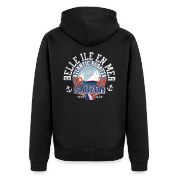 Schöne Insel im Meer Sauzon - Unisex Premium Bio Zip Hoodie - Schwarz - Hinten - Nico (187cm)