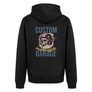CUSTOM motorcycle GARAGE - Unisex Premium Organic Zip Hoodie - black - Back - Nico (187cm)