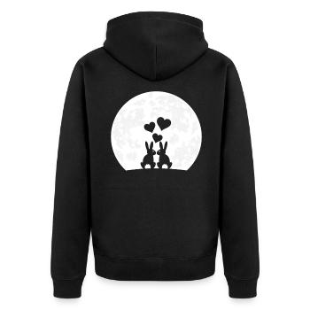 Heart Rabbit Rabbit Ladies Moon Love Rabbit Motif - Unisex Premium Organic Zip Hoodie - black - Back - Nico (187cm)