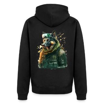 German Shepherd as a soldier - Unisex Premium Organic Zip Hoodie - black - Back - Nico (187cm)