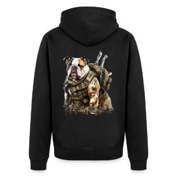 Bulldogge als Soldat - Unisex Premium Bio Zip Hoodie - Schwarz - Hinten - Nico (187cm)
