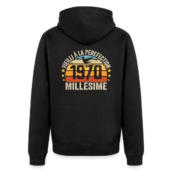 Vintage, 1970er Jahre, Retro, 1970er Jahre, Geburtstagsgeschenk - Unisex Premium Bio Zip Hoodie - Schwarz - Hinten - Nico (187cm)