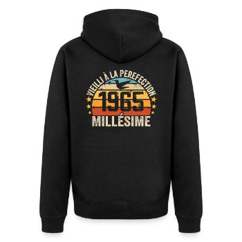 Jahrgang 1965 Retro 1965 Geburtstagsgeschenk - Unisex Premium Bio Zip Hoodie - Schwarz - Hinten - Nico (187cm)