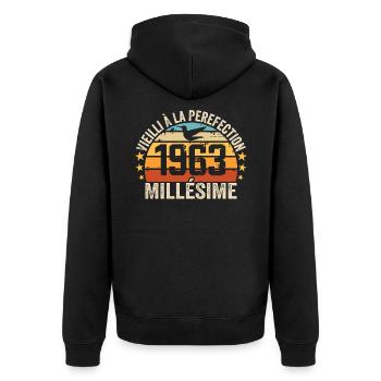 Jahrgang 1963 Retro 1963 Geburtstagsgeschenk - Unisex Premium Bio Zip Hoodie - Schwarz - Hinten - Nico (187cm)