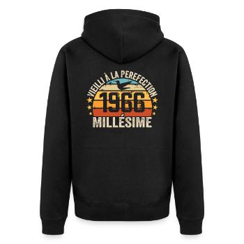 Jahrgang 1966 Retro 1966 Geburtstagsgeschenk - Unisex Premium Bio Zip Hoodie - Schwarz - Hinten - Nico (187cm)
