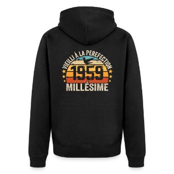 Jahrgang 1959 Retro 1959 Geburtstagsgeschenk - Unisex Premium Bio Zip Hoodie - Schwarz - Hinten - Nico (187cm)