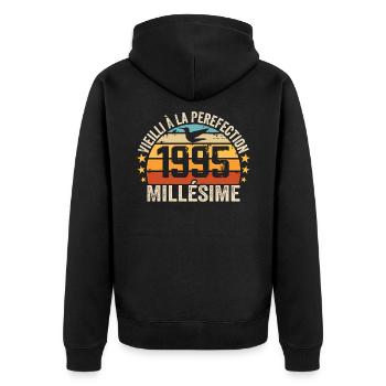 Jahrgang 1995 Retro 1995 Geburtstagsgeschenk - Unisex Premium Bio Zip Hoodie - Schwarz - Hinten - Nico (187cm)