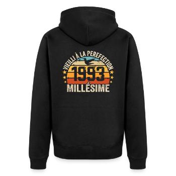 Jahrgang 1993 Retro Geburtstagsgeschenk 1993 - Unisex Premium Bio Zip Hoodie - Schwarz - Hinten - Nico (187cm)