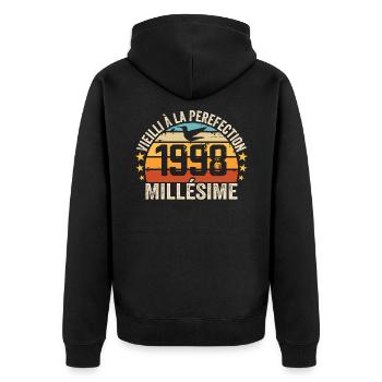 Jahrgang 1998 Retro Geburtstagsgeschenk 1998 - Unisex Premium Bio Zip Hoodie - Schwarz - Hinten - Nico (187cm)