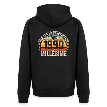 Vintage, 1990er Jahre, Retro, Geburtstagsgeschenk der 1990er Jahre - Unisex Premium Bio Zip Hoodie - Schwarz - Hinten - Nico (187cm)