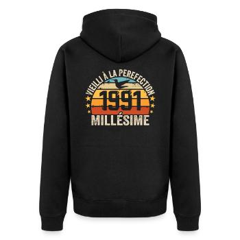 Millésime 1991 Cadeau D’anniversaire Rétro 1991 - Veste à capuche bio Premium Unisexe - noir - Dos - Nico (187cm)