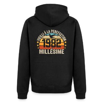 Jahrgang 1982 Retro 1982 Geburtstagsgeschenk - Unisex Premium Bio Zip Hoodie - Schwarz - Hinten - Nico (187cm)