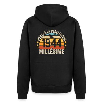 Millésime 1944 Cadeau D’anniversaire Rétro 1944 - Veste à capuche bio Premium Unisexe - noir - Dos - Nico (187cm)