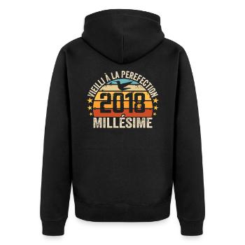 Jahrgang 2018 Retro Geburtstagsgeschenk 2018 - Unisex Premium Bio Zip Hoodie - Schwarz - Hinten - Nico (187cm)