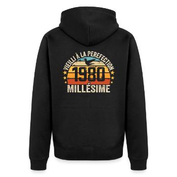 Vintage 1980er Jahre Retro 1980er Jahre Geburtstagsgeschenk - Unisex Premium Bio Zip Hoodie - Schwarz - Hinten - Nico (187cm)