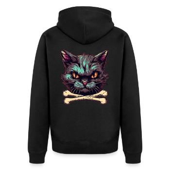 Devils Cat - Böse Katze - Unisex Premium Bio Zip Hoodie - Schwarz - Hinten - Nico (187cm)