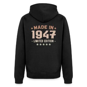 Made in 1947 Vintage 1947 Anniversary Gift - Unisex Premium Organic Zip Hoodie - black - Back - Nico (187cm)