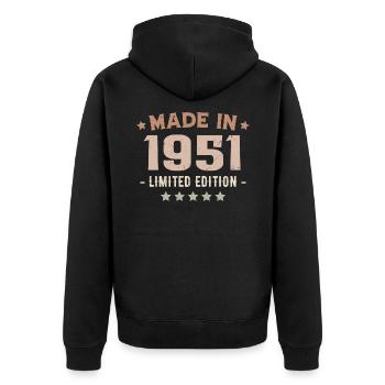 Hergestellt im Jahr 1951 Jahrgang 1951 Jubiläumsgeschenk - Unisex Premium Bio Zip Hoodie - Schwarz - Hinten - Nico (187cm)