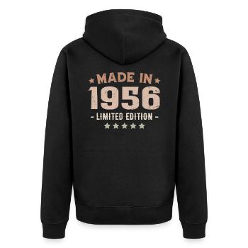 Hergestellt im Jahr 1956 Jahrgang 1956 Jubiläumsgeschenk - Unisex Premium Bio Zip Hoodie - Schwarz - Hinten - Nico (187cm)