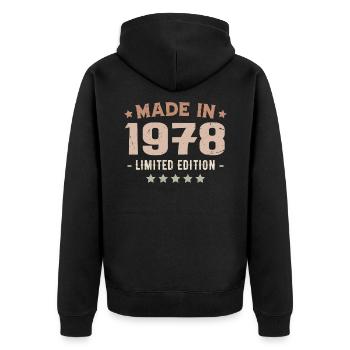 Hergestellt im Jahr 1978 Jubiläumsgeschenk 1978 Jahrgang 1978 - Unisex Premium Bio Zip Hoodie - Schwarz - Hinten - Nico (187cm)