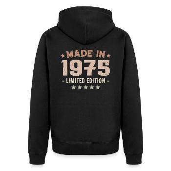 Hergestellt im Jahr 1975 Jahrgang 1975 Jubiläumsgeschenk - Unisex Premium Bio Zip Hoodie - Schwarz - Hinten - Nico (187cm)