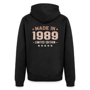 Hergestellt im Jahr 1989 Jubiläumsgeschenk 1989 Jahrgang 1989 - Unisex Premium Bio Zip Hoodie - Schwarz - Hinten - Nico (187cm)
