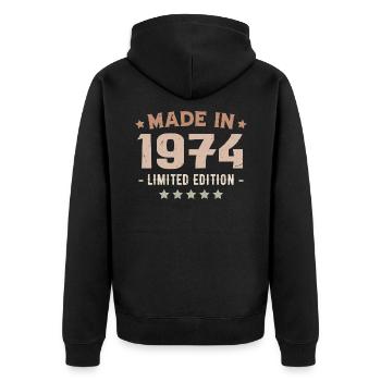 Hergestellt im Jahr 1974 Jubiläumsgeschenk 1974 Jahrgang 1974 - Unisex Premium Bio Zip Hoodie - Schwarz - Hinten - Nico (187cm)