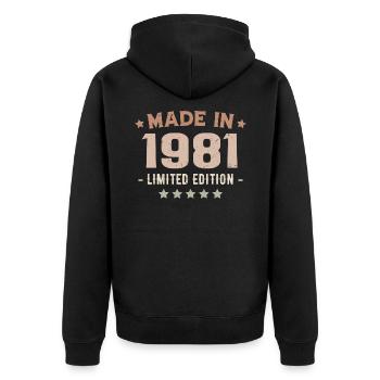 Hergestellt im Jahr 1981 Geburtstagsgeschenk 1981 Jahrgang 1981 - Unisex Premium Bio Zip Hoodie - Schwarz - Hinten - Nico (187cm)