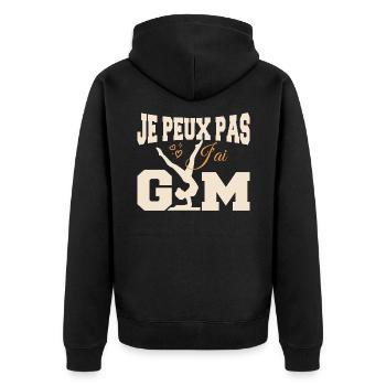 Gymnastik-Geschenk Ich kann nicht Fitnessstudio - Unisex Premium Bio Zip Hoodie - Schwarz - Hinten - Nico (187cm)
