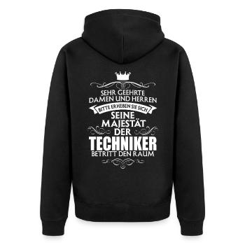 TECHNIKER - Majestät - Unisex Premium Bio Zip Hoodie - Schwarz - Hinten - Nico (187cm)