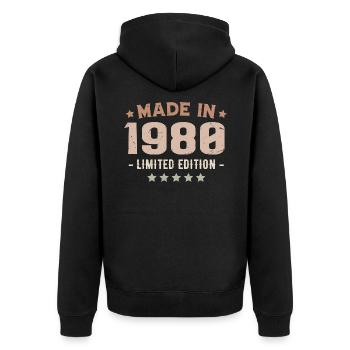 Hergestellt in den 1980er Jahren Vintage Geschenk zum Jubiläum der 1980er Jahre - Unisex Premium Bio Zip Hoodie - Schwarz - Hinten - Nico (187cm)