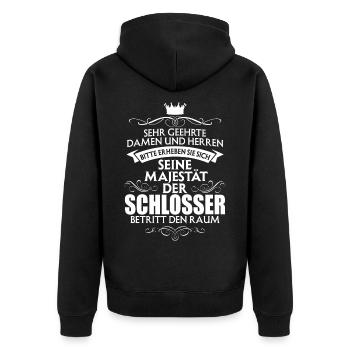 SCHLOSSER - Unisex Premium Bio Zip Hoodie - Schwarz - Hinten - Nico (187cm)