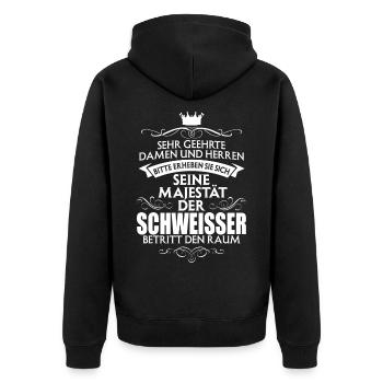SCHWEISSER - Majestät - Unisex Premium Bio Zip Hoodie - Schwarz - Hinten - Nico (187cm)