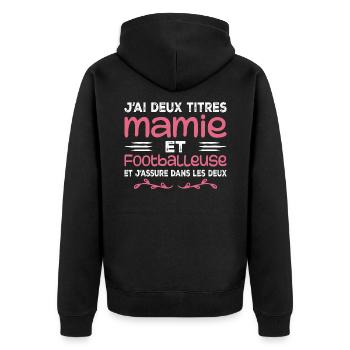 Zwei Titel Oma Fußballer, Großmutter, Fußball - Unisex Premium Bio Zip Hoodie - Schwarz - Hinten - Nico (187cm)