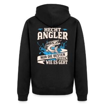 Hecht Angler - Unisex Premium Bio Zip Hoodie - Schwarz - Hinten - Nico (187cm)