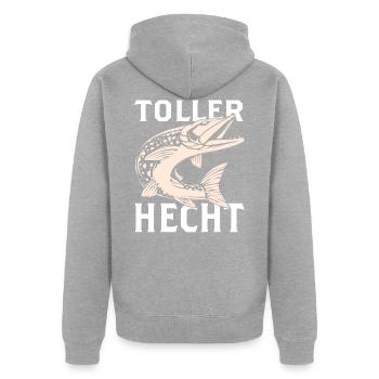 Toller Hecht - Unisex Premium Bio Zip Hoodie - Grau meliert - Hinten - Nico (187cm)