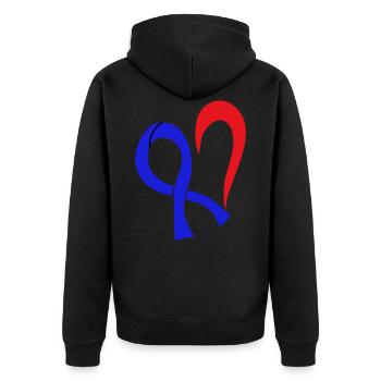 Darmkrebs Darm Krebs Blaue Schleife - Unisex Premium Bio Zip Hoodie - Schwarz - Hinten - Nico (187cm)