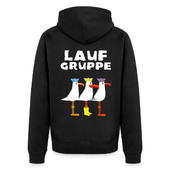 Lauf Gruppe Training Laufen Joggen Sport Jogger - Unisex Premium Bio Zip Hoodie - Schwarz - Hinten - Nico (187cm)