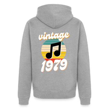 né 1979 millésime 79 idée cadeau anniversaire - Veste à capuche bio Premium Unisexe - gris chiné - Dos - Nico (187cm)