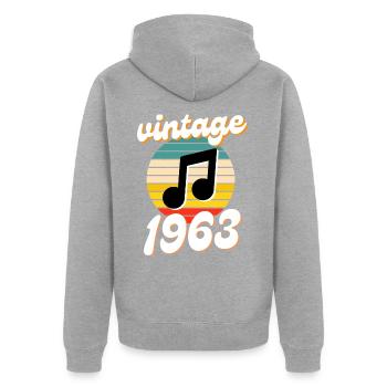 né 1963 millésime 63 idée cadeau anniversaire - Veste à capuche bio Premium Unisexe - gris chiné - Dos - Nico (187cm)