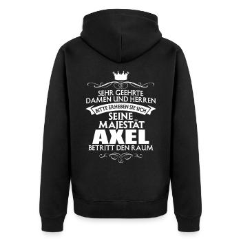 AXEL - Majestät - Unisex Premium Bio Zip Hoodie - Schwarz - Hinten - Nico (187cm)