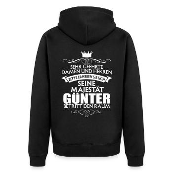GÜNTER - Majestät - Unisex Premium Bio Zip Hoodie - Schwarz - Hinten - Nico (187cm)
