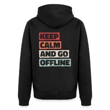 Keep Calm And Go Offline. Hiking Design - Unisex Premium Organic Zip Hoodie - black - Back - Nico (187cm)