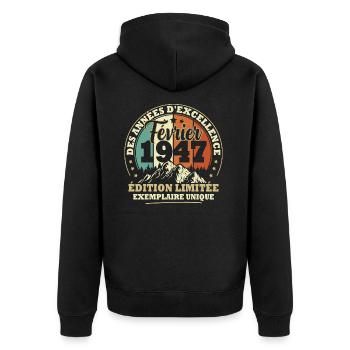 Vintage cadeau d'anniversaire née en Février 1947 - Veste à capuche bio Premium Unisexe - noir - Dos - Nico (187cm)