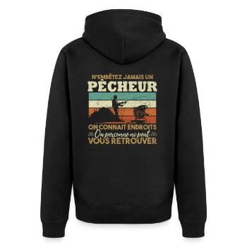 N'embête jamais un pêcheur / Humour pêcheur cadeau - Veste à capuche bio Premium Unisexe - noir - Dos - Nico (187cm)