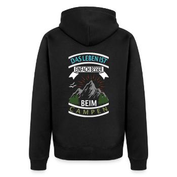 DAS LEBEN IST EINFACH BESSER BEIM CAMPEN - Camping - Unisex Premium Bio Zip Hoodie - Schwarz - Hinten - Nico (187cm)