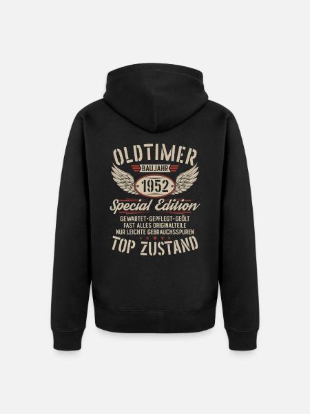 Oldtimer Baujahr 1952 Jahrgang Geburtstag Geschenk - Unisex Premium Bio Zip Hoodie - Schwarz