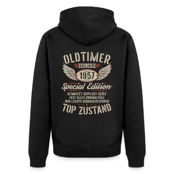 Oldtimer Baujahr 1957 Jahrgang Geburtstag Geschenk - Unisex Premium Bio Zip Hoodie - Schwarz - Hinten - Nico (187cm)