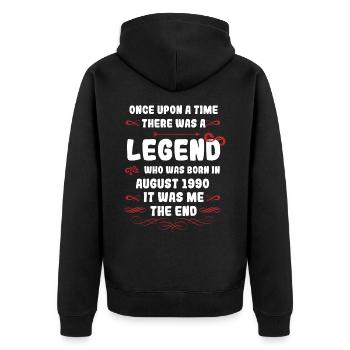 Es war einmal eine Legende. August 1990 Geburtstag - Unisex Premium Bio Zip Hoodie - Schwarz - Hinten - Nico (187cm)